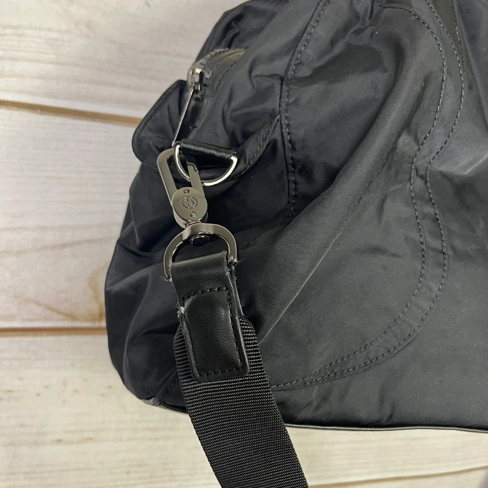 Lululemon Black Nylon Duffel Tote Bag Gym Travel Crossbody Shoulder Bag